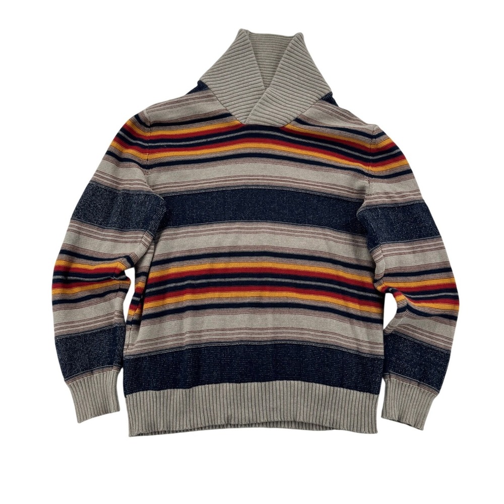 Sun + Stone Shawl Collar Sweater Mens XXL Multicolor Stripe Excellent Cotton